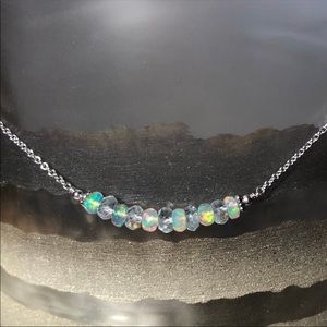 Ethiopian Opal and Aquamarine Bar Necklace in solid sterling silver